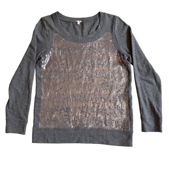 J. Crew Gray Sequin Women's Size Medium EUC Crew Neck Sweatshirt Holiday Sparkle - Picture 4 of 11